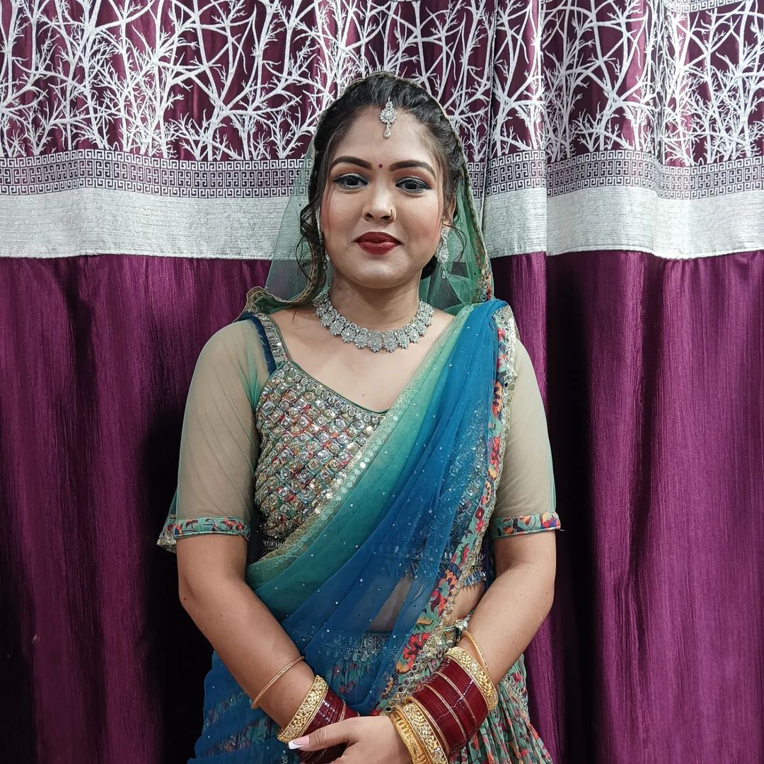 Minimalist bridal makeup with dewy skin and soft pink lips by Radhika Makeovers